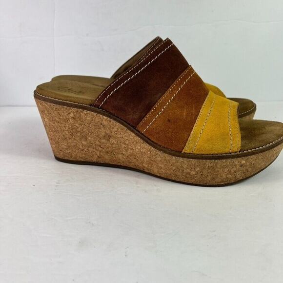 Clarks Artisan Wedge Sandals Womens 11M Leather Platform Cork Aisley Lily Trendy - Picture 9 of 13